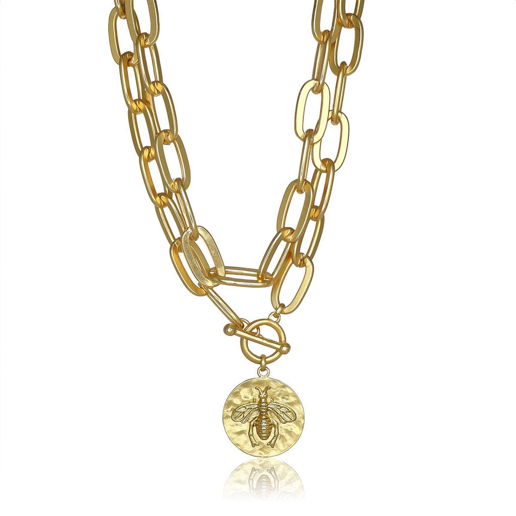 KARINE SULTAN - Elongated Link Chain & Bee Pendant Necklace