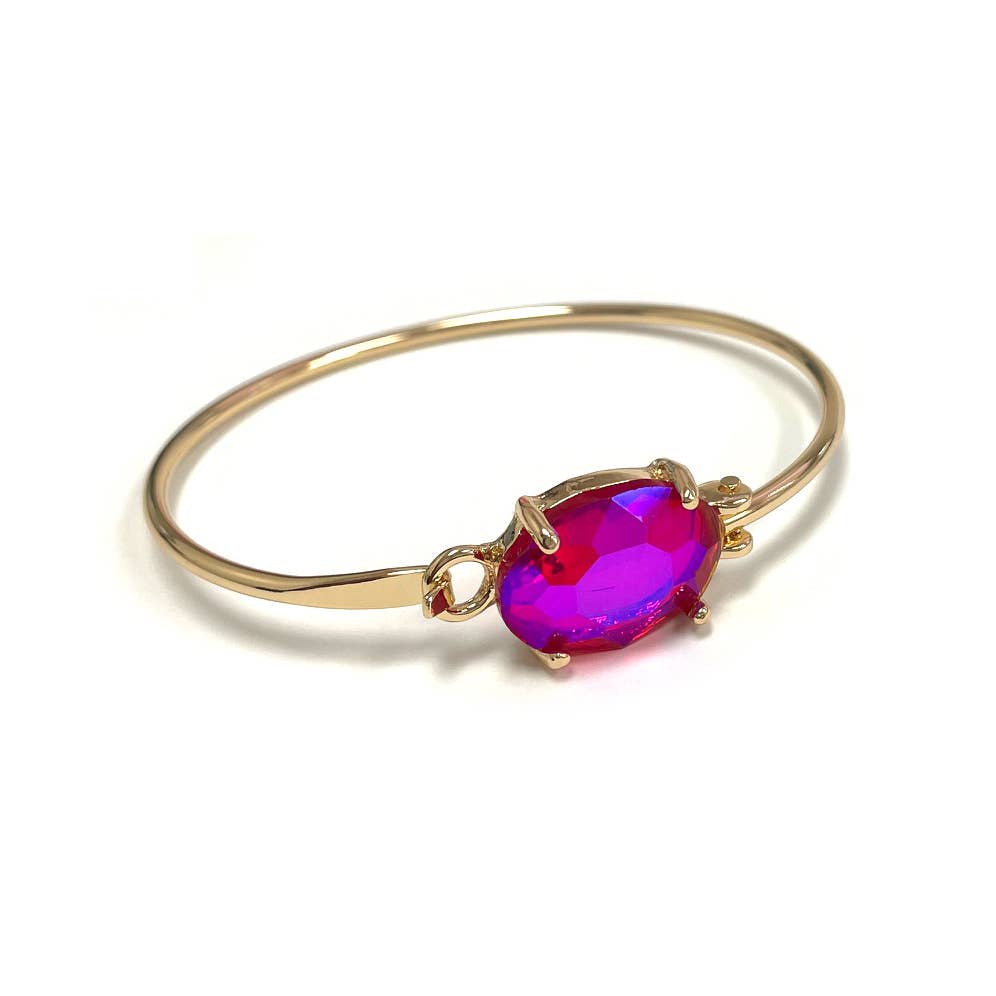 StarryNYC - High Quality Glass Crystal Oval Stone Cuff Metal Bangle