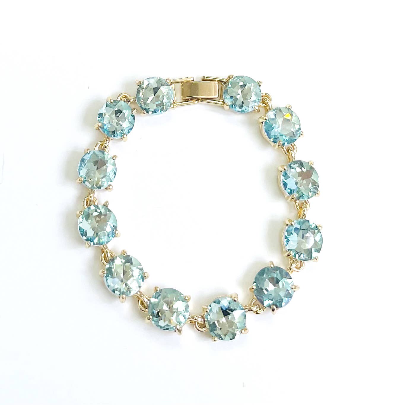 StarryNYC - Round Cushion Cut Crystal Glass Linked Bracelet