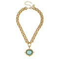 Susan Shaw - Aqua Venetian Glass Bee Intaglio on Gold Chain Necklace
