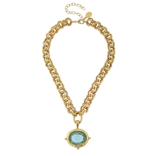 Susan Shaw - Aqua Venetian Glass Bee Intaglio on Gold Chain Necklace