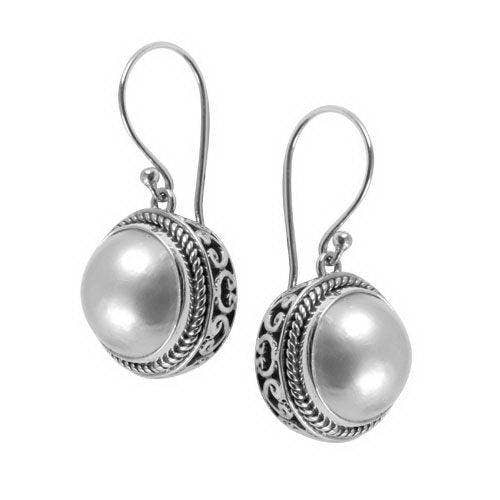 Bali Designs - Sterling Silver Small Round Earrings with White Pearl