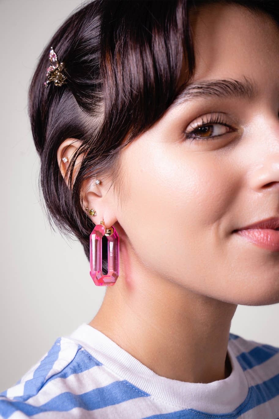 1.5" Emerald Gem Hoop in Pink