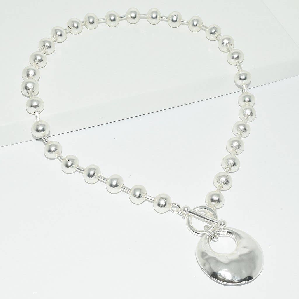 KARINE SULTAN - Ball Chain & Cut Out Pendant Necklace