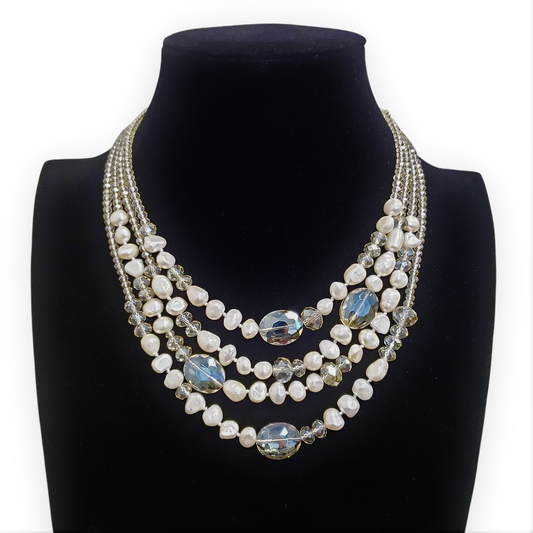 Gardenia Jewelry Ltd. - Handmade Multi Strand Champagne Crystal & Pearl Necklace
