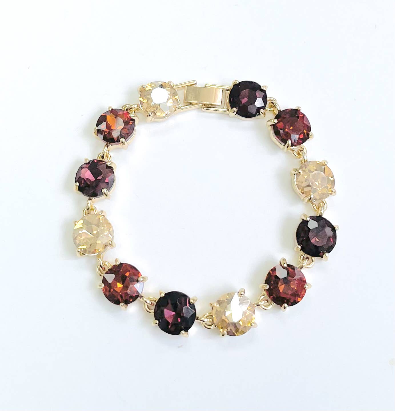 StarryNYC - Round Cushion Cut Crystal Glass Linked Bracelet