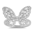 Queen Jewels - 925 Silver/Gold Diamond CZ Baguette Butterfly Ring