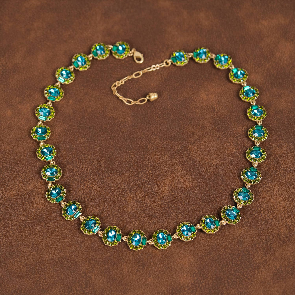 GirlyPirateCo - Vintage 18K Gold Plated Blue and Green Crystal Necklace