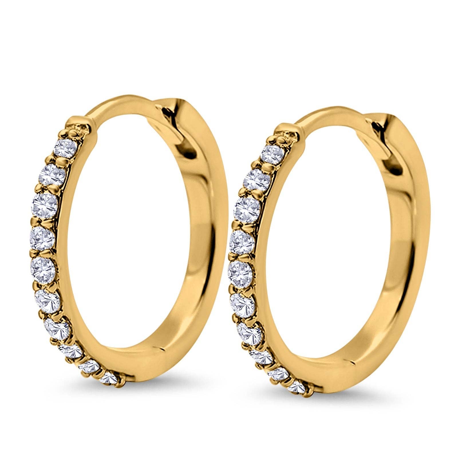 Blue Apple Imports - Half Eternity Yellow Tone Cubic Zirconia Hoop Earrings