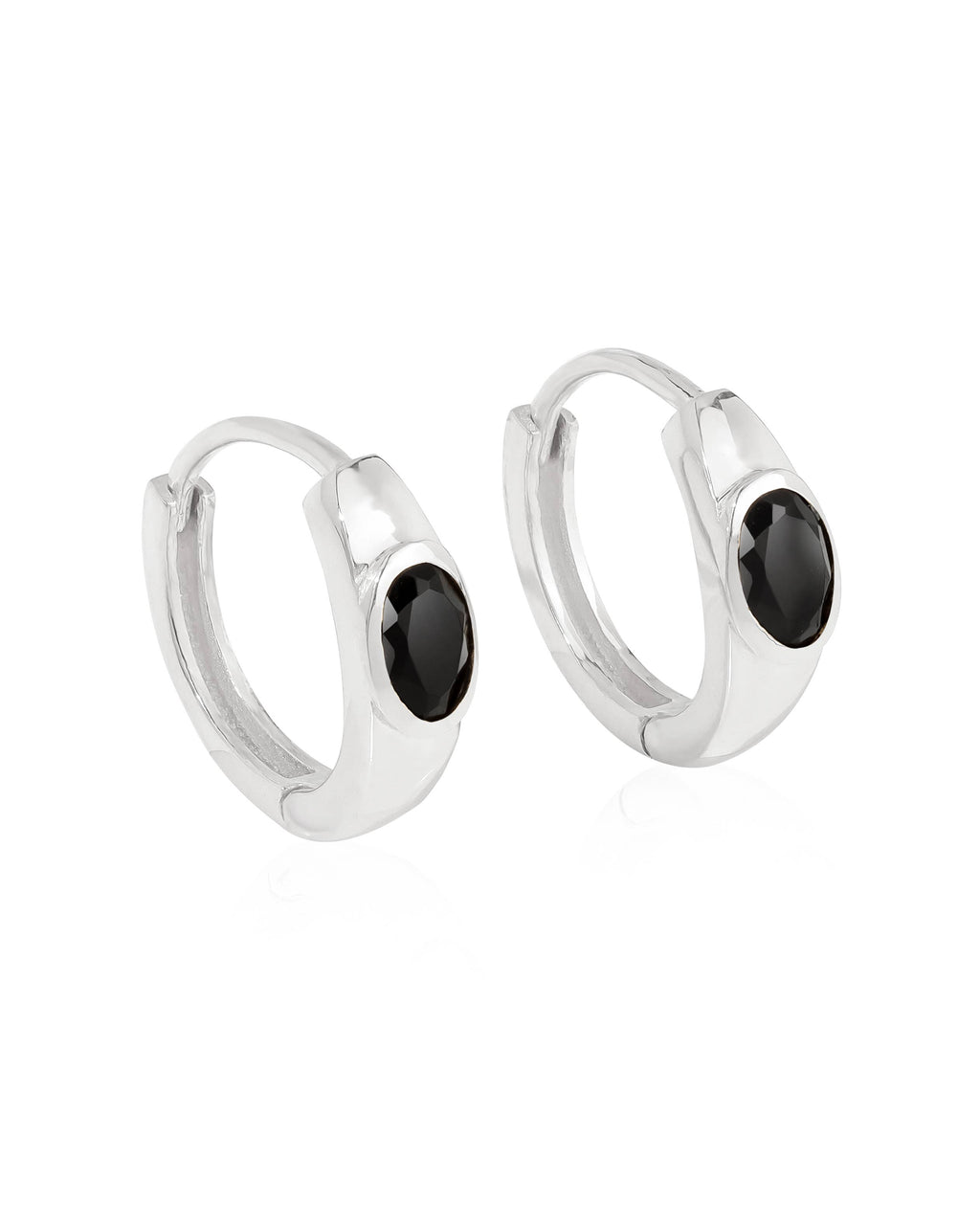 Tiramisu - 925 Sterling Silver Black Onyx  Gemstone Hoop Earring