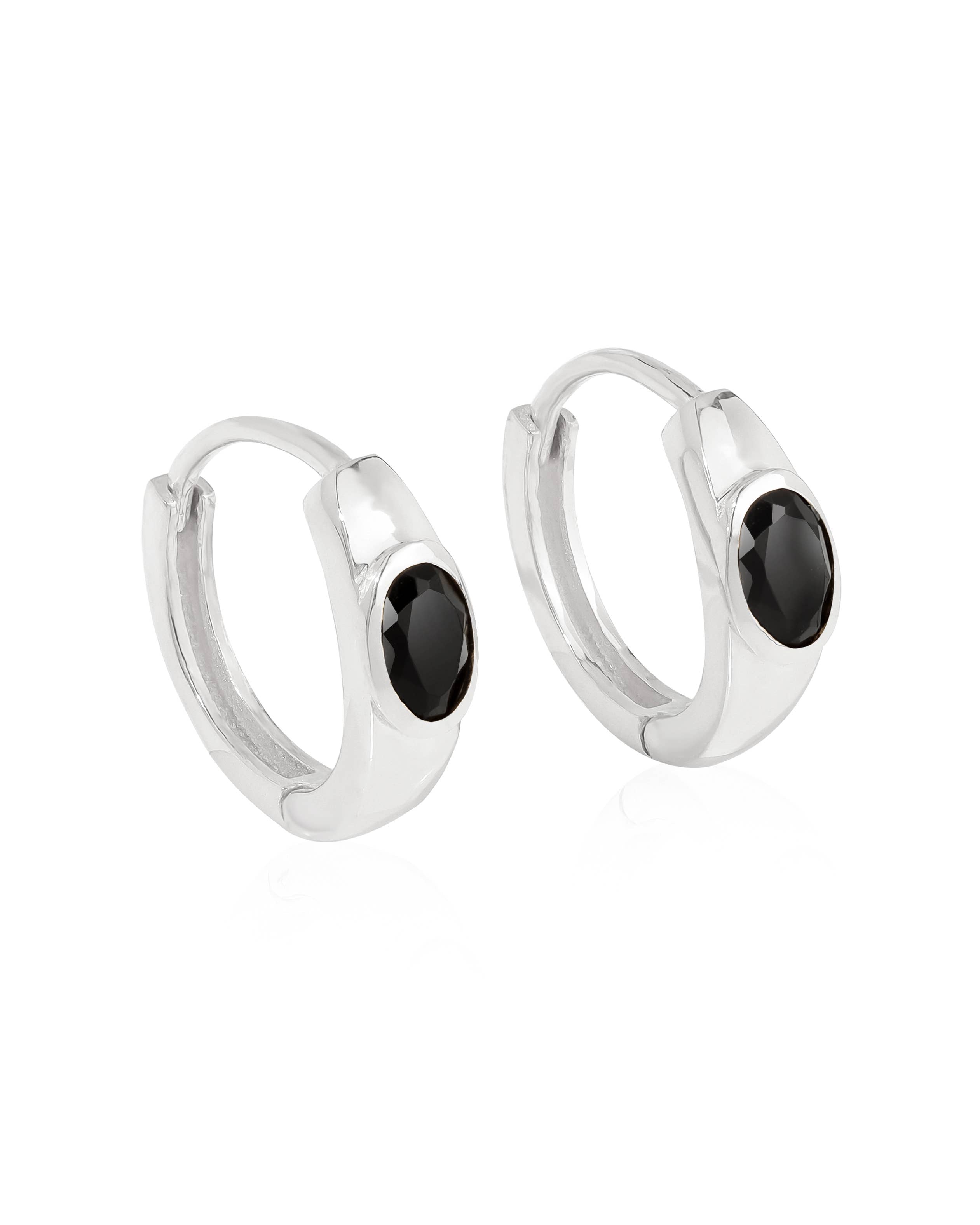 Tiramisu - 925 Sterling Silver Black Onyx  Gemstone Hoop Earring