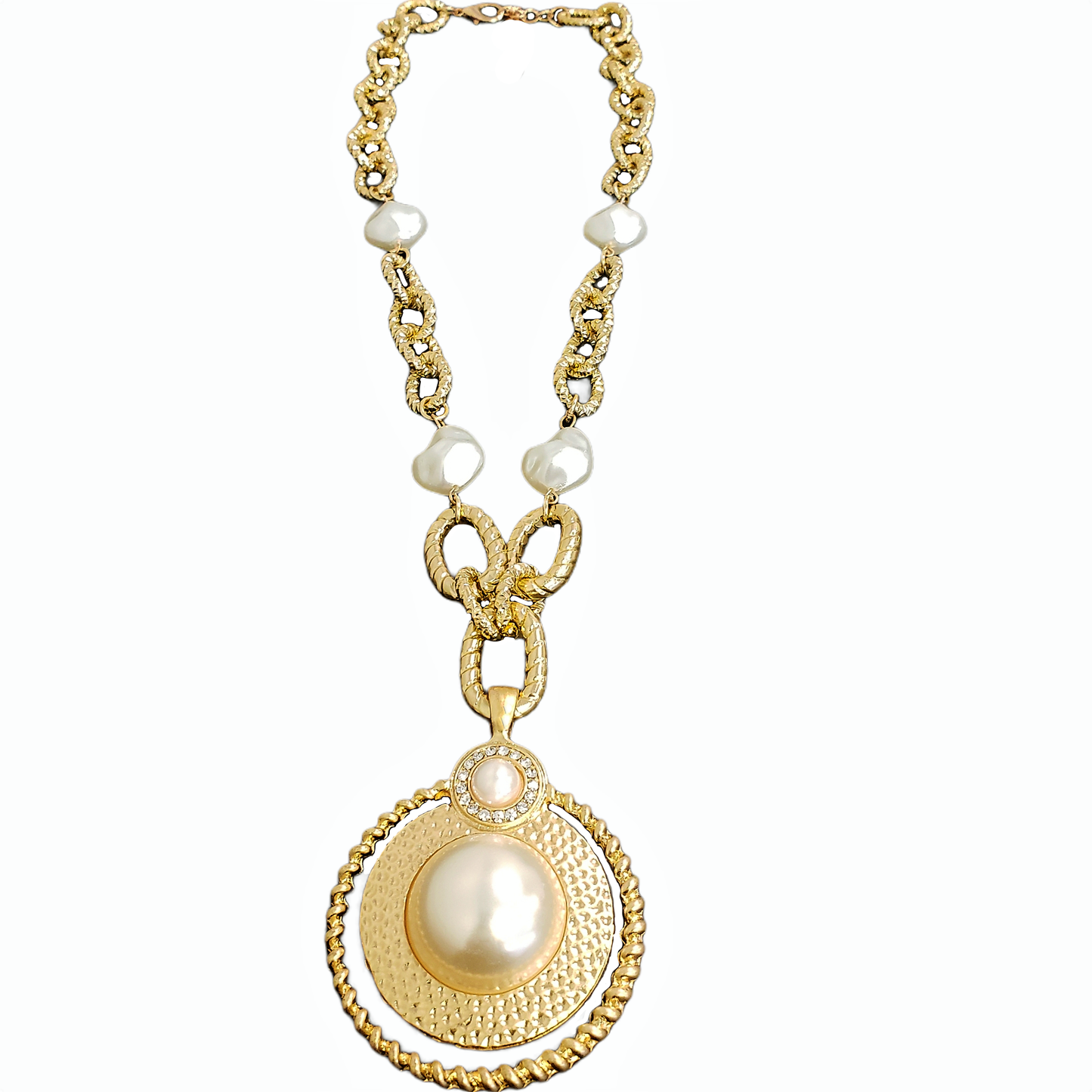 Gardenia Jewelry Ltd. - Handmade Gold Link Chain Hammered Medallion Pendant Necklace