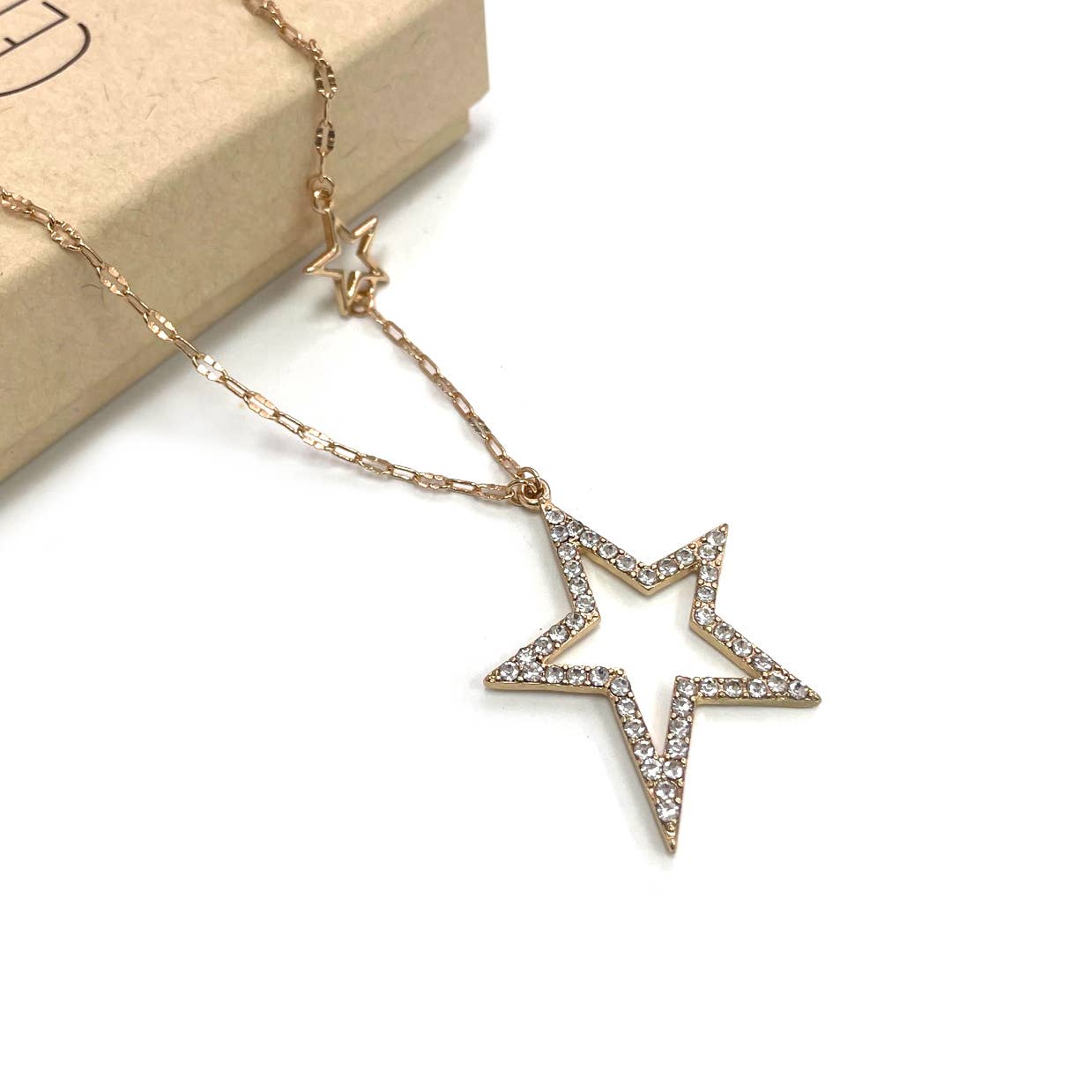 StarryNYC - Open Star Cubic Zirconia Stone Pendant Necklace