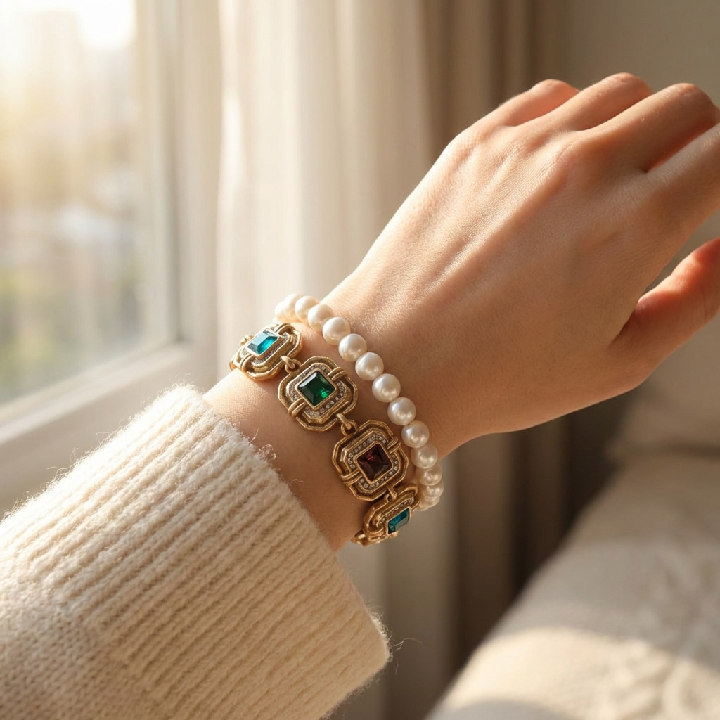 GirlyPirateCo - Vintage Mother’s Day Gold-Plated Colorful Crystal Bracelet