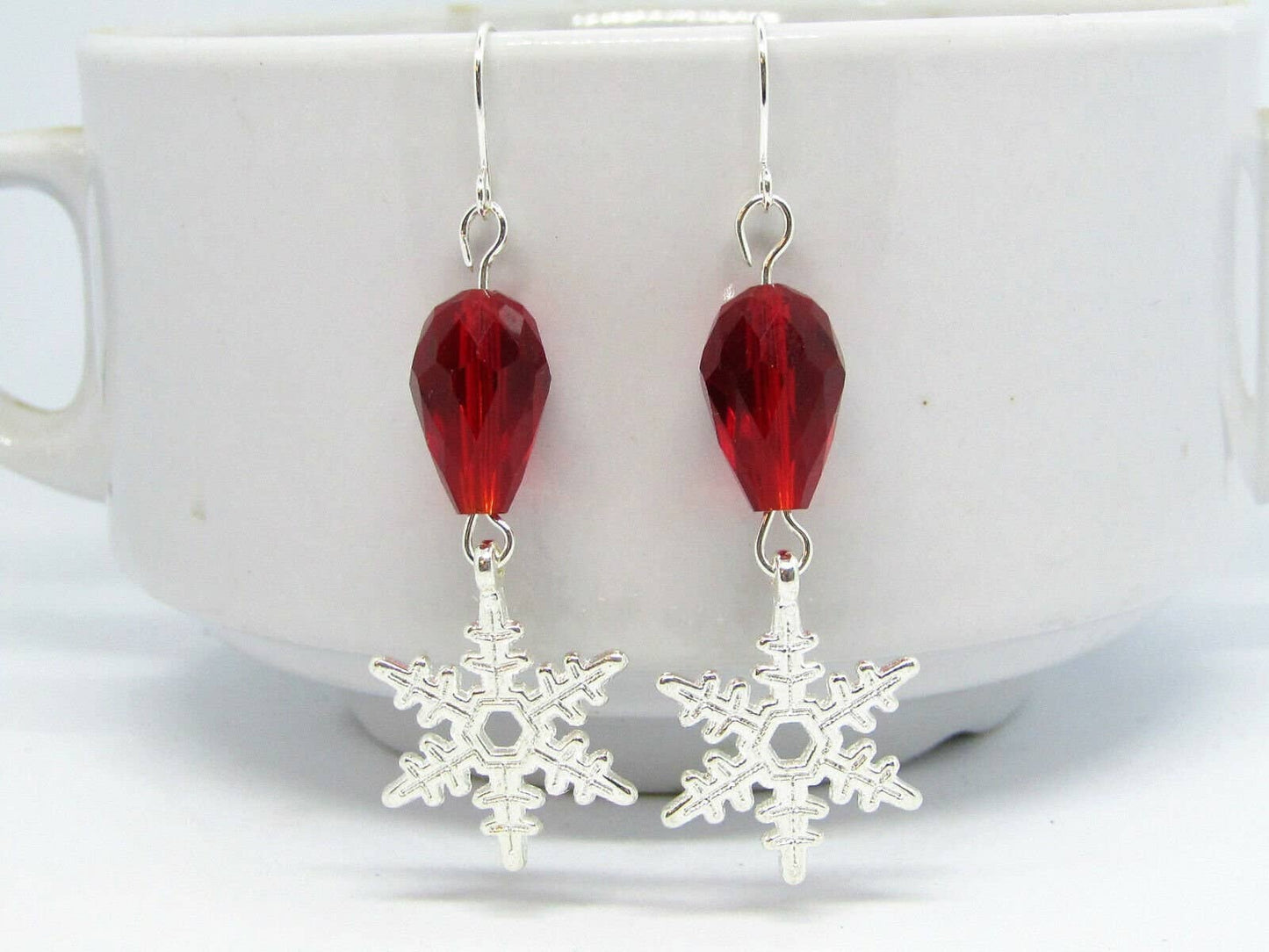 Bad Apple Designs - Snowflake Charm Silver Dangle Earrings, Frozen, Christmas Jewelry