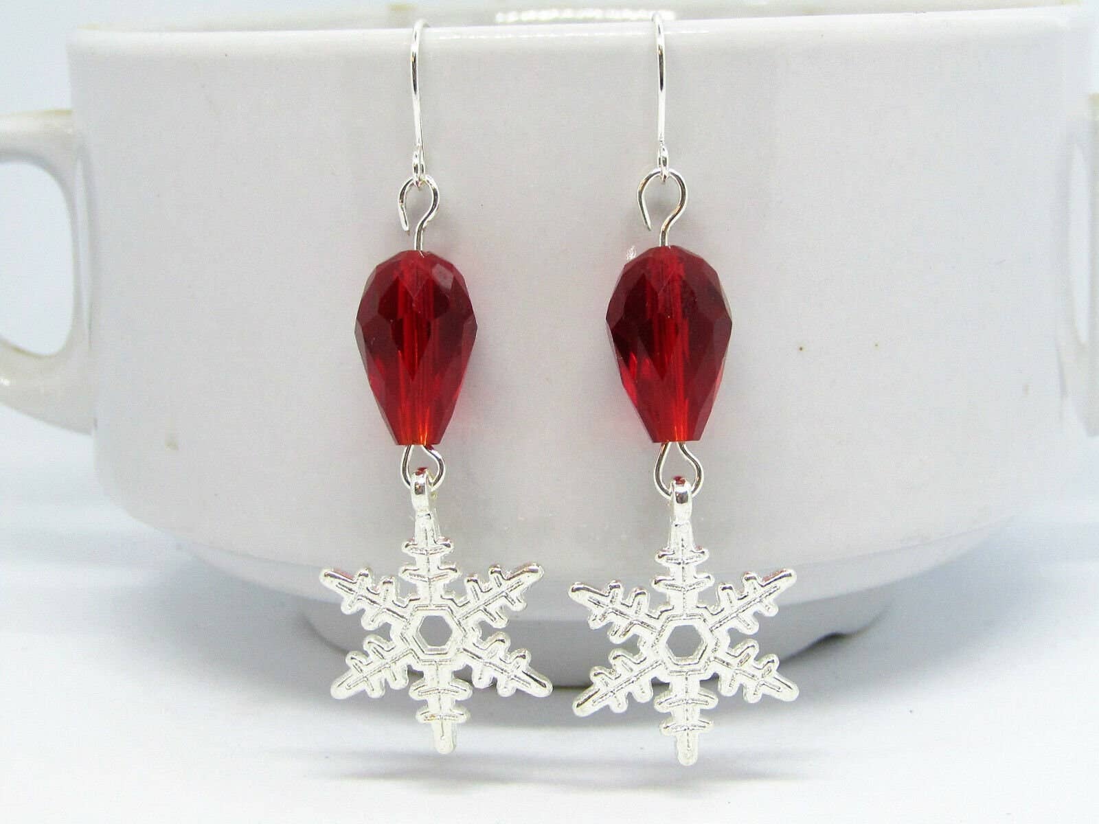 Bad Apple Designs - Snowflake Charm Silver Dangle Earrings, Frozen, Christmas Jewelry