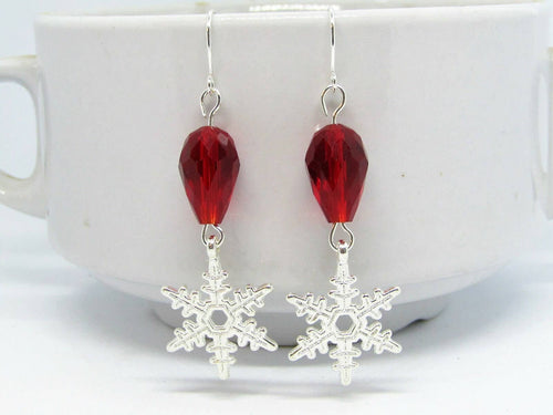 Bad Apple Designs - Snowflake Charm Silver Dangle Earrings, Frozen, Christmas Jewelry