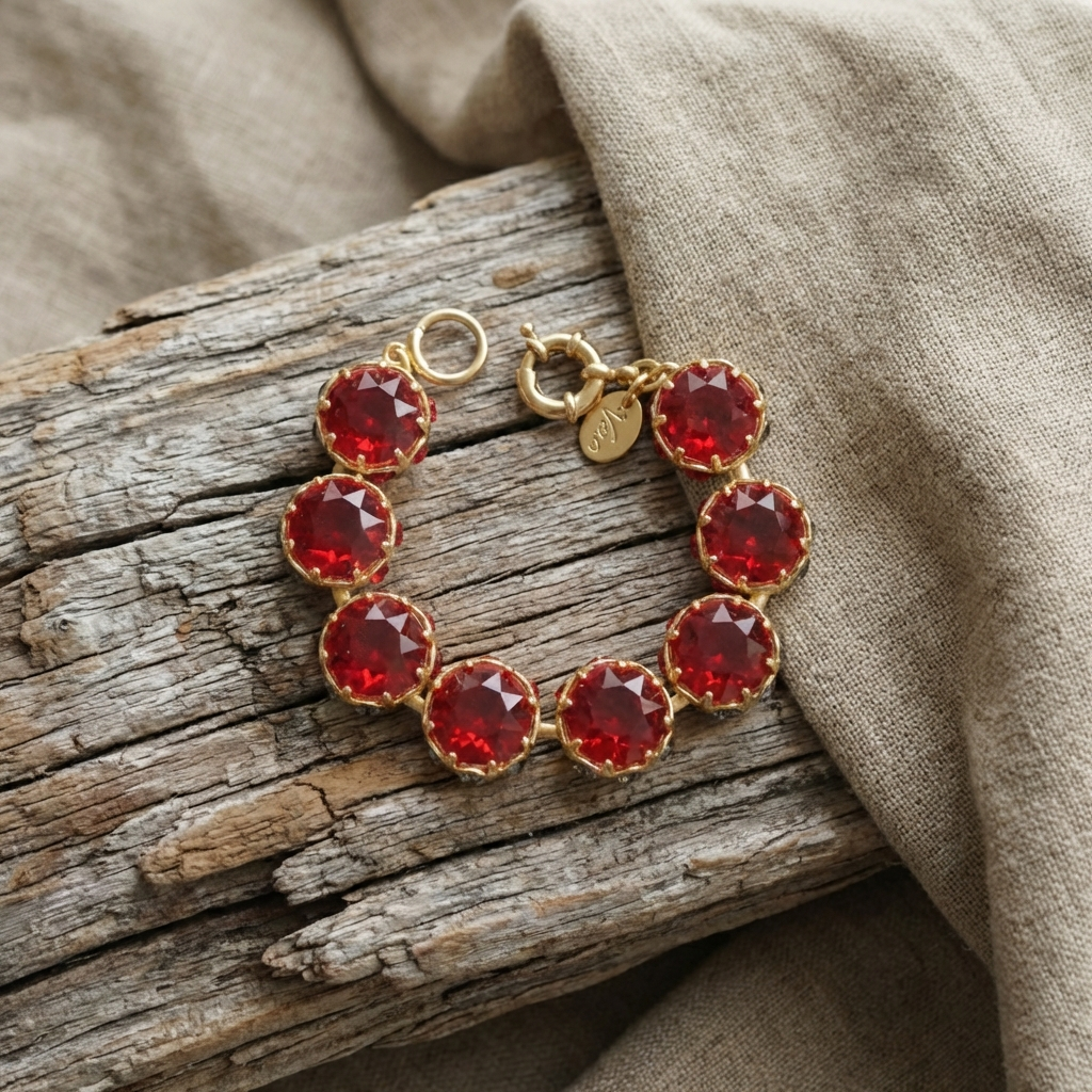 GirlyPirateCo - Vintage 18K Gold Plated Rose Red Crystal Bracelet