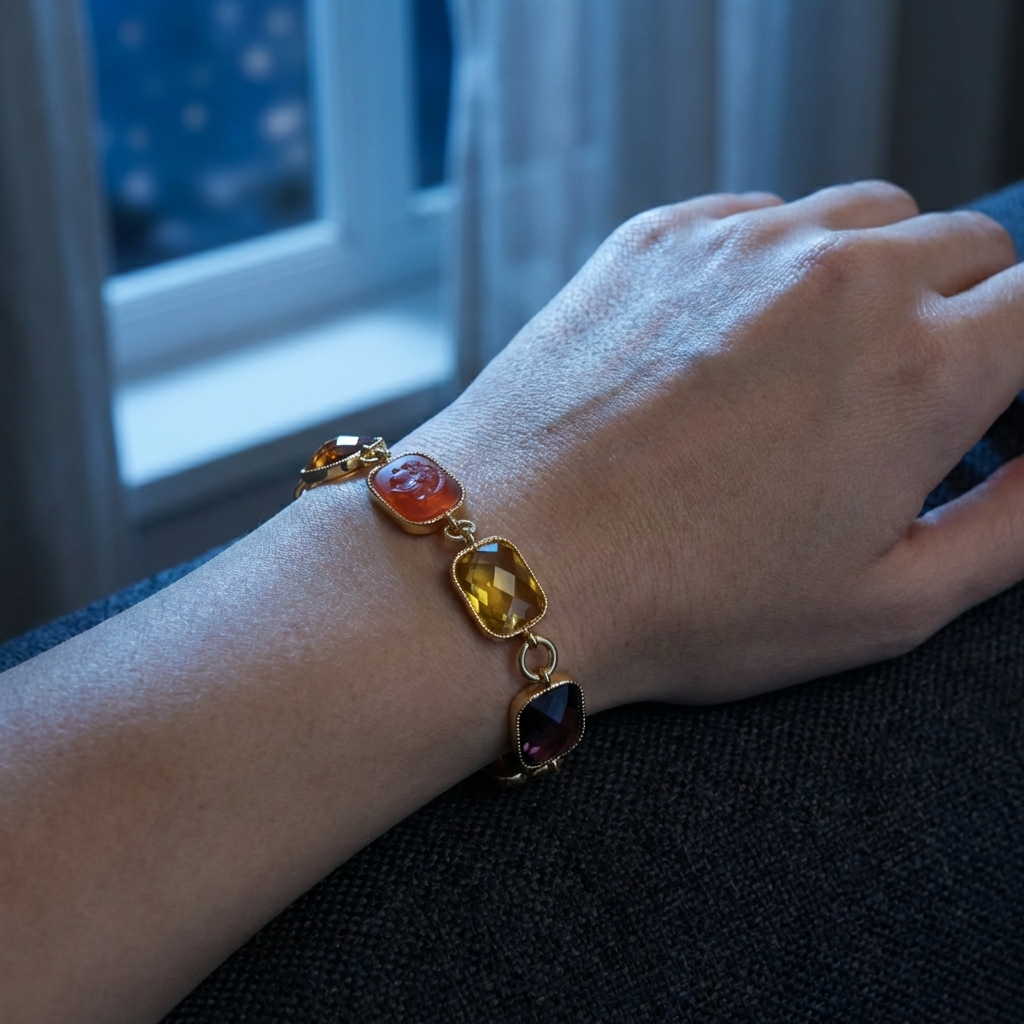 GirlyPirateCo - Vintage 18K Gold-Plated Colorful Crystals&Red Agate Bracelet