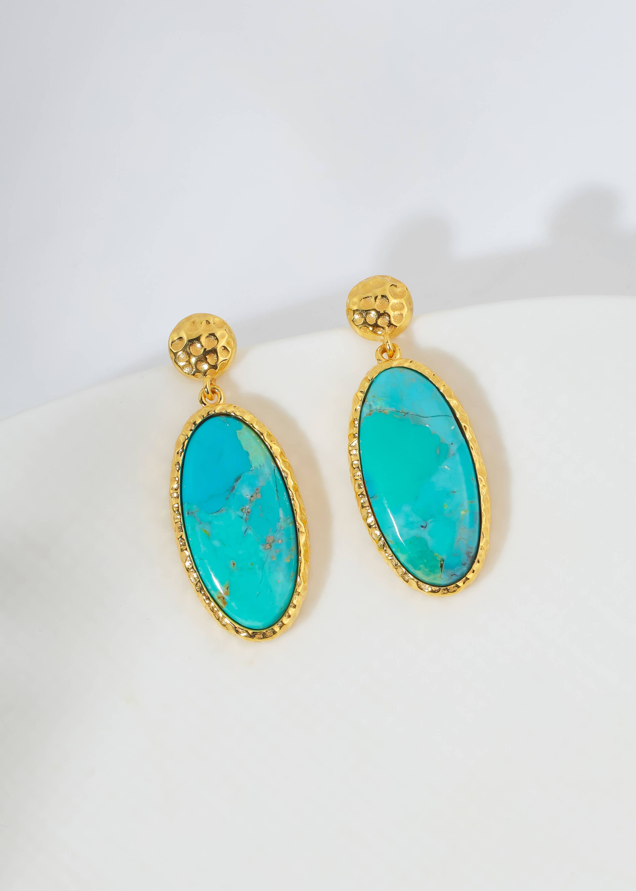 Tiramisu - Gold Plated Hammered Blue Mohave Turquoise Stud Earrings