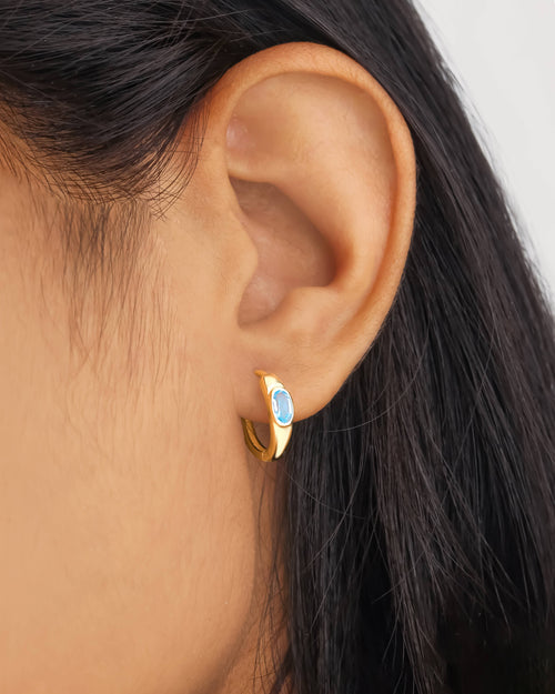 14K Gold Plated Silver Sky Blue Topaz Gemstone Hoop Earring