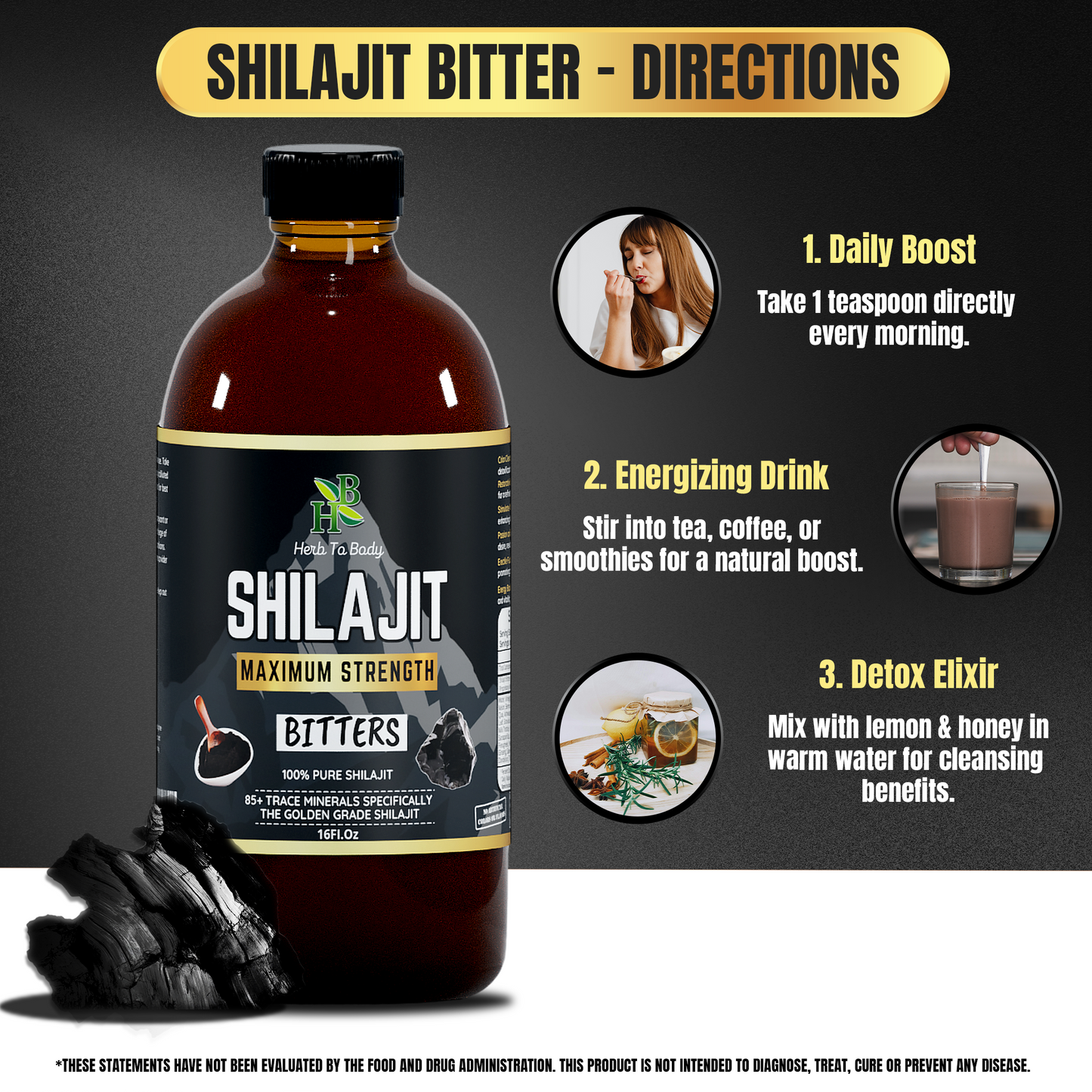 Herb To Body - Shilajit Bitter | 16oz Wildcrafted Herbal Tonic