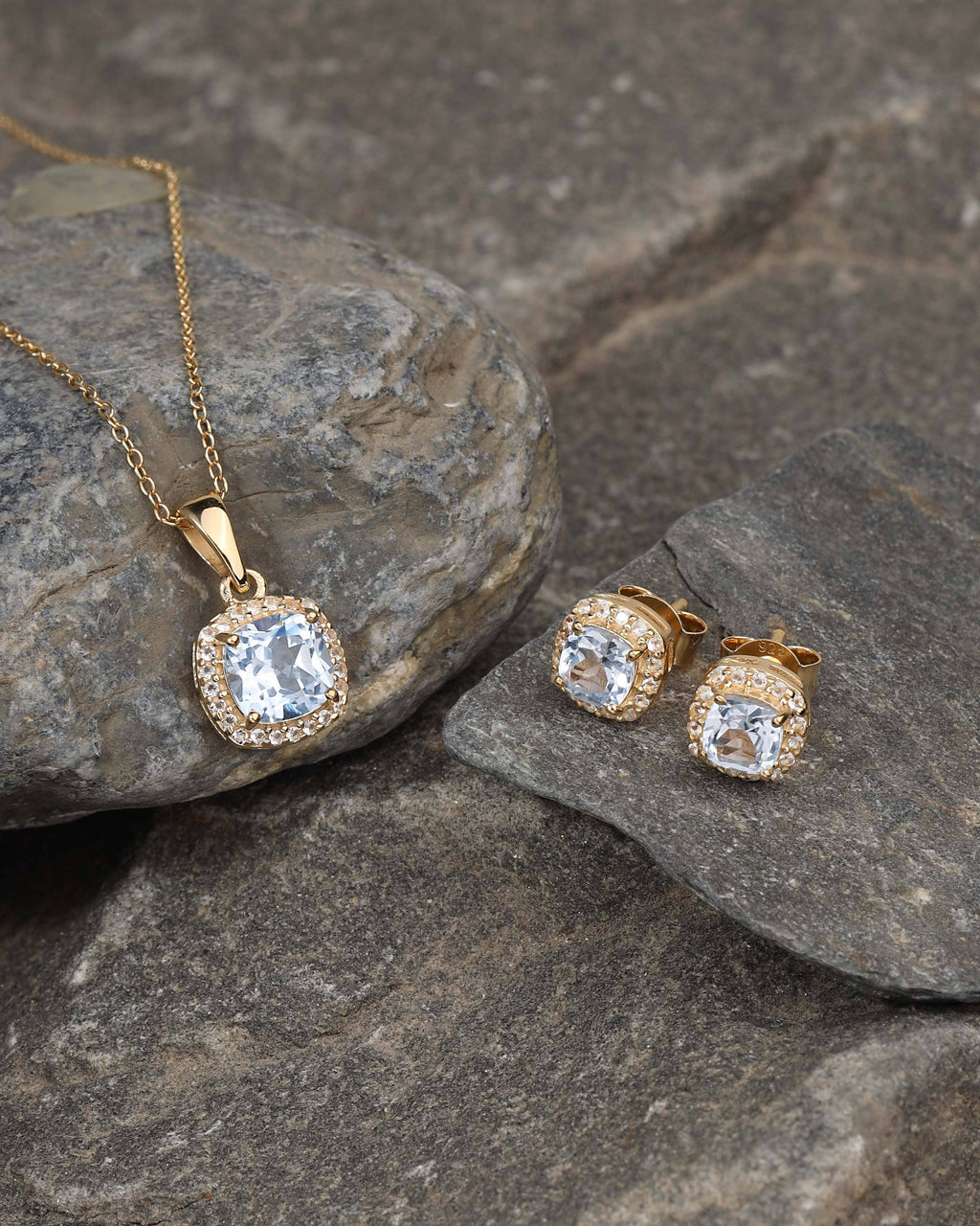 Tiramisu - 14K Gold Plated Sky Blue Topaz Earring & Necklace Set