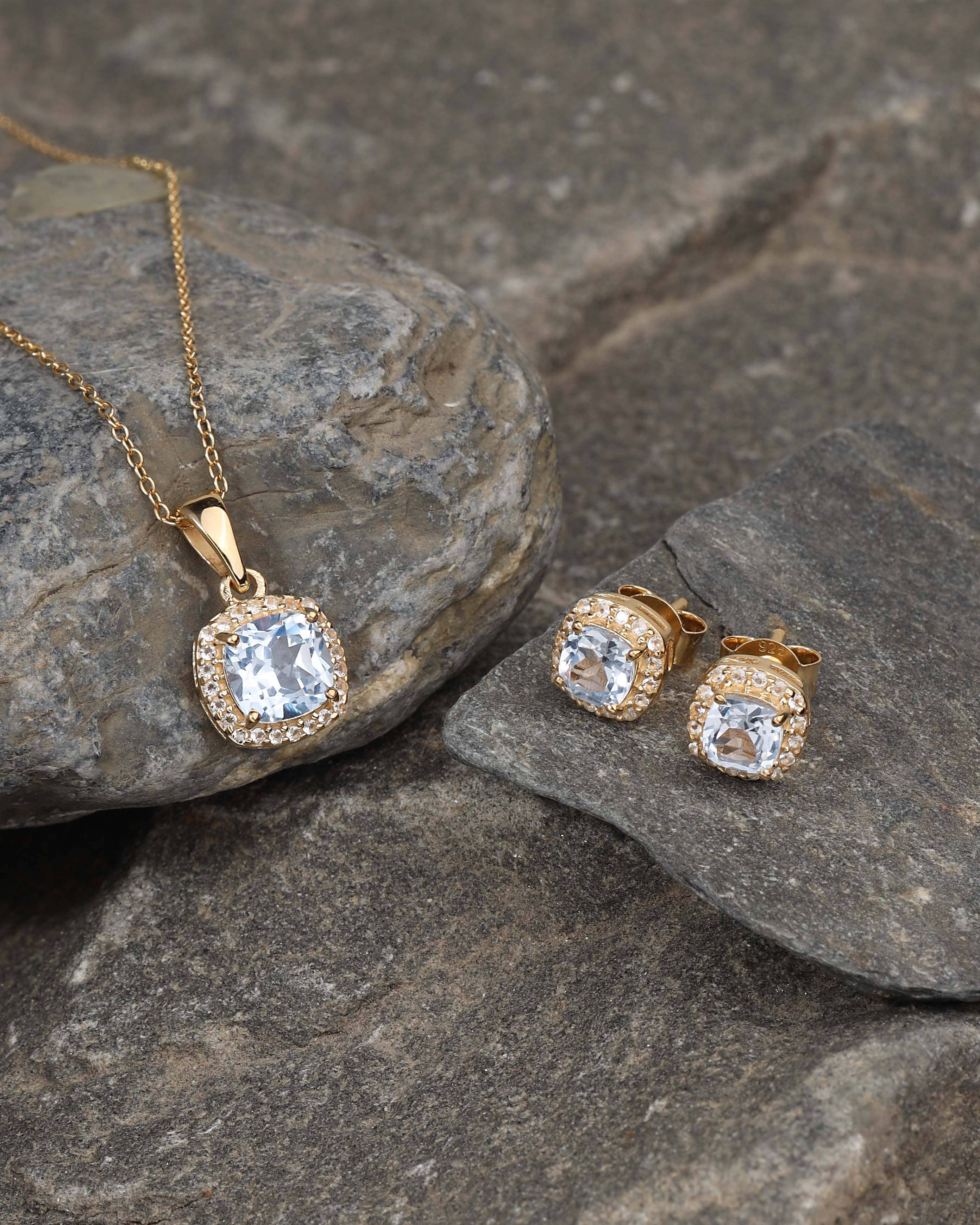 Tiramisu - 14K Gold Plated Sky Blue Topaz Earring & Necklace Set