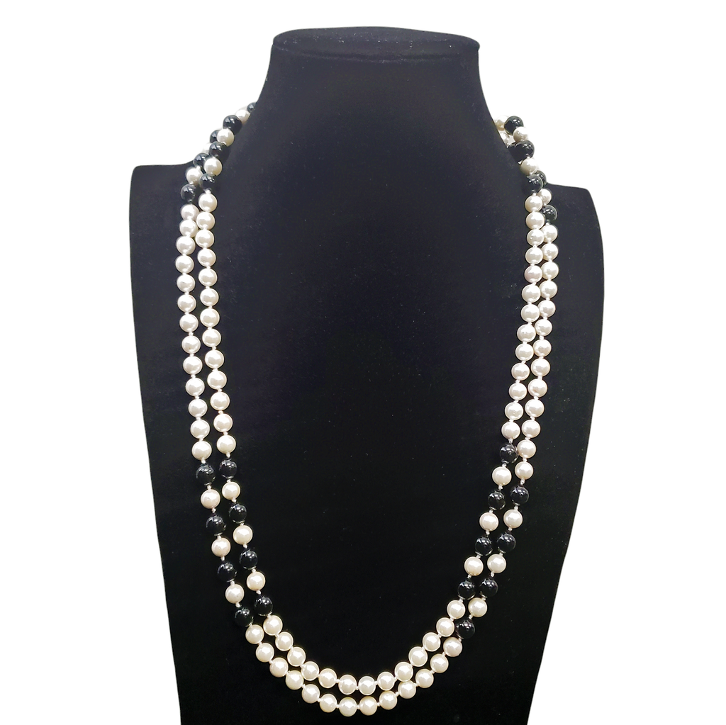 Gardenia Jewelry Ltd. - Handmade Black & White Mother of Pearl 60" Strand Necklace
