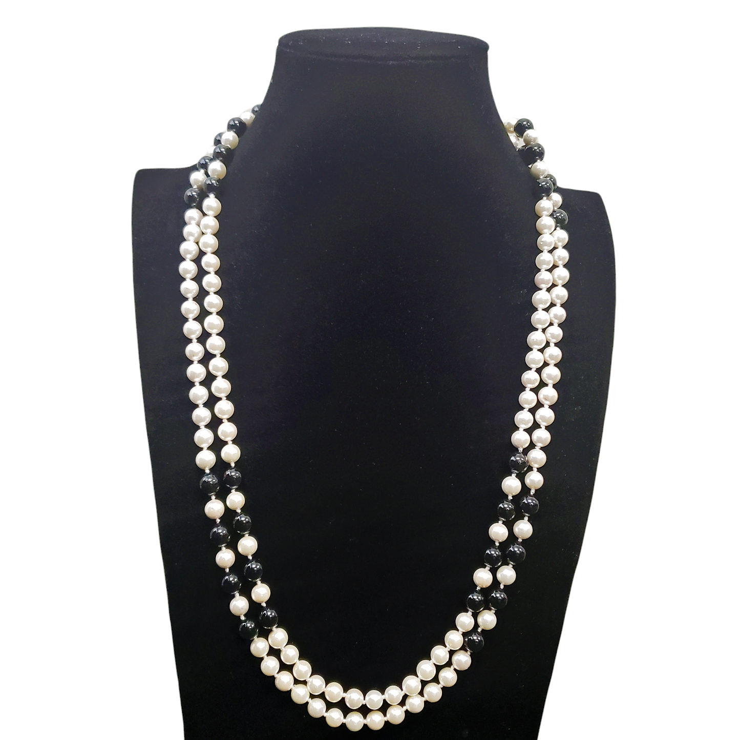 Gardenia Jewelry Ltd. - Handmade Black & White Mother of Pearl 60" Strand Necklace