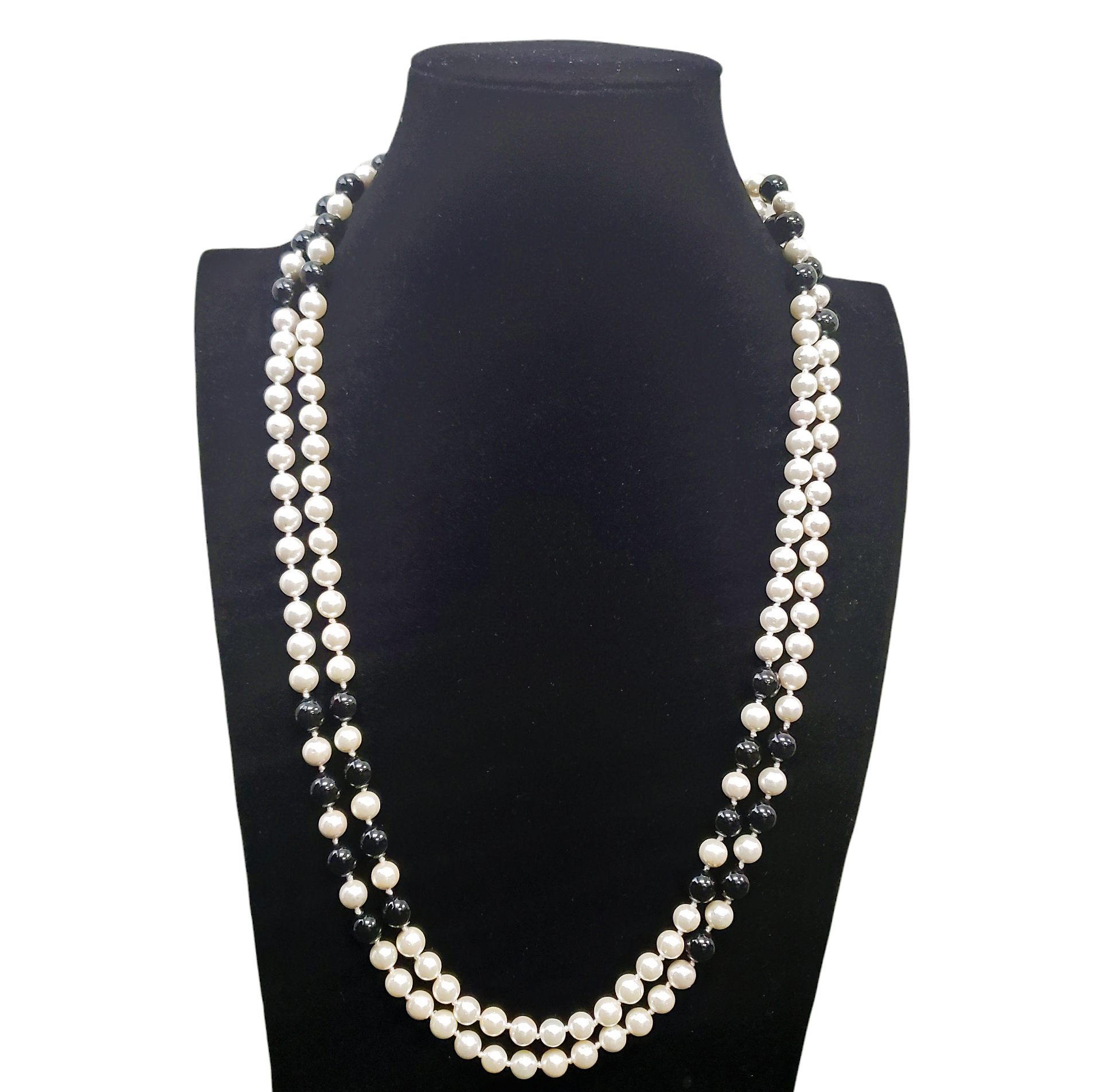 Gardenia Jewelry Ltd. - Handmade Black & White Mother of Pearl 60" Strand Necklace