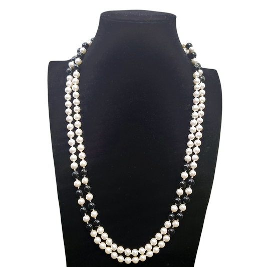 Gardenia Jewelry Ltd. - Handmade Black & White Mother of Pearl 60" Strand Necklace