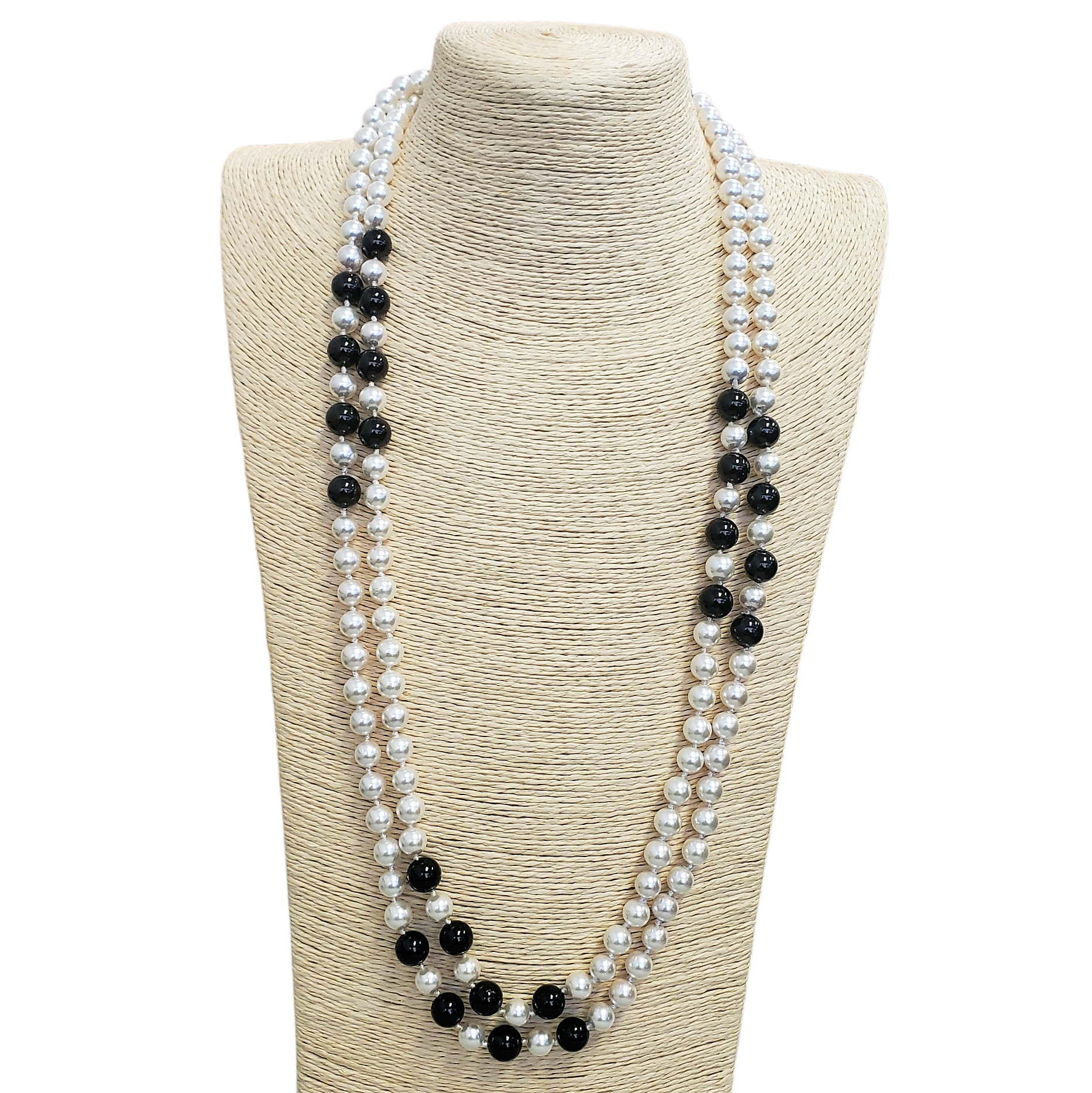 Gardenia Jewelry Ltd. - Handmade Black & White Mother of Pearl 60" Strand Necklace