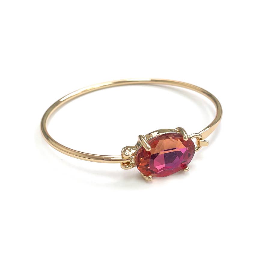 StarryNYC - High Quality Glass Crystal Oval Stone Cuff Metal Bangle