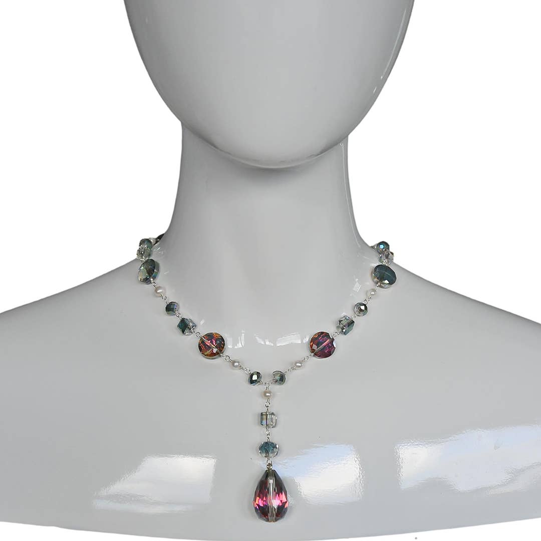 Pearl and Crystal Tear Drop Necklace