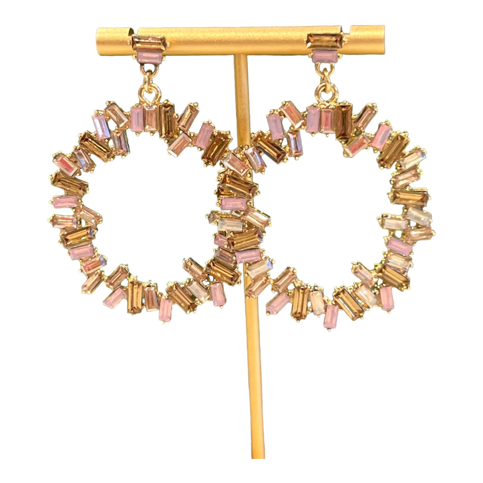 Buttoned Up with Lux - Champagne/Pink Crystal  Circular Earrings