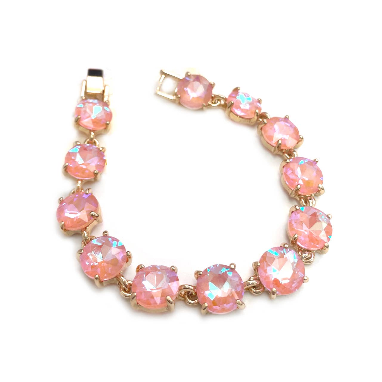 StarryNYC - Round Cushion Cut Crystal Glass Linked Bracelet