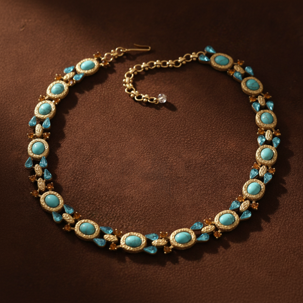 GirlyPirateCo - Vintage Gold-Plated Turquoise & Crystal Necklace