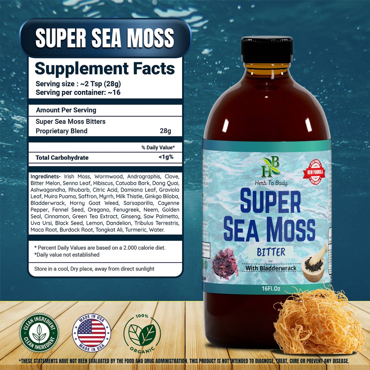 Herb To Body - Super Sea Moss Bitter - Herbal Bitter - 16oz Bottle