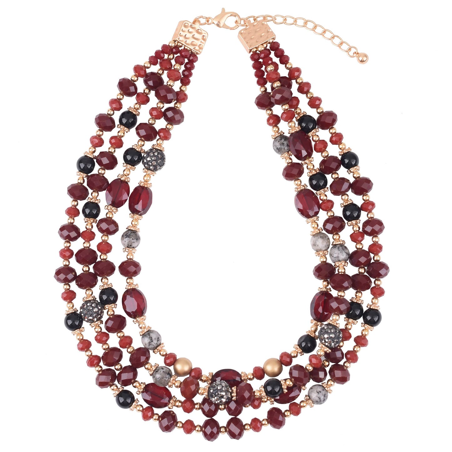Gardenia Jewelry Ltd. - Graduated Multi Strand Burgundy & Gold Statement Necklace