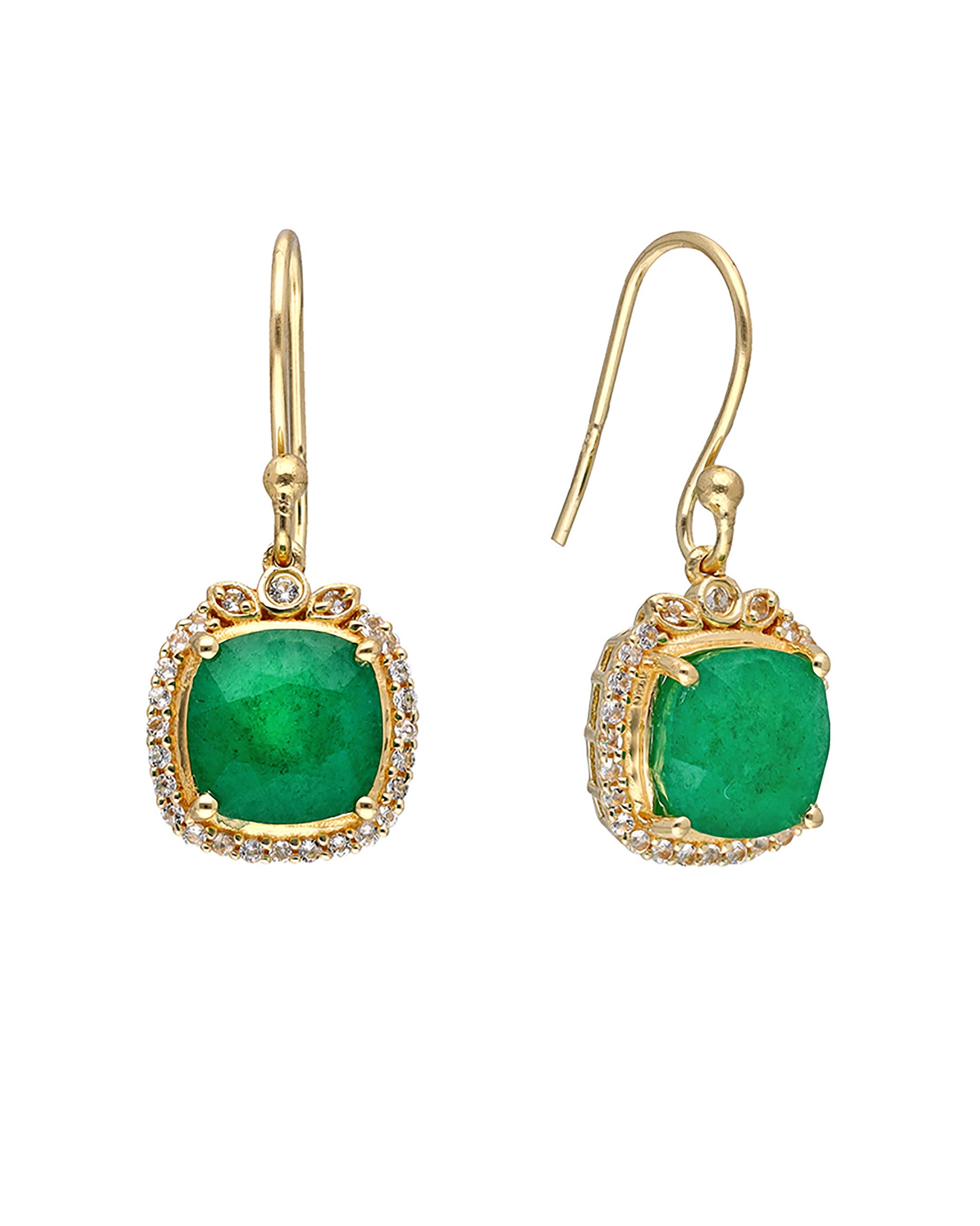 Tiramisu - 14K Gold Plated Silver Corundum Emerald Gemstone Earring