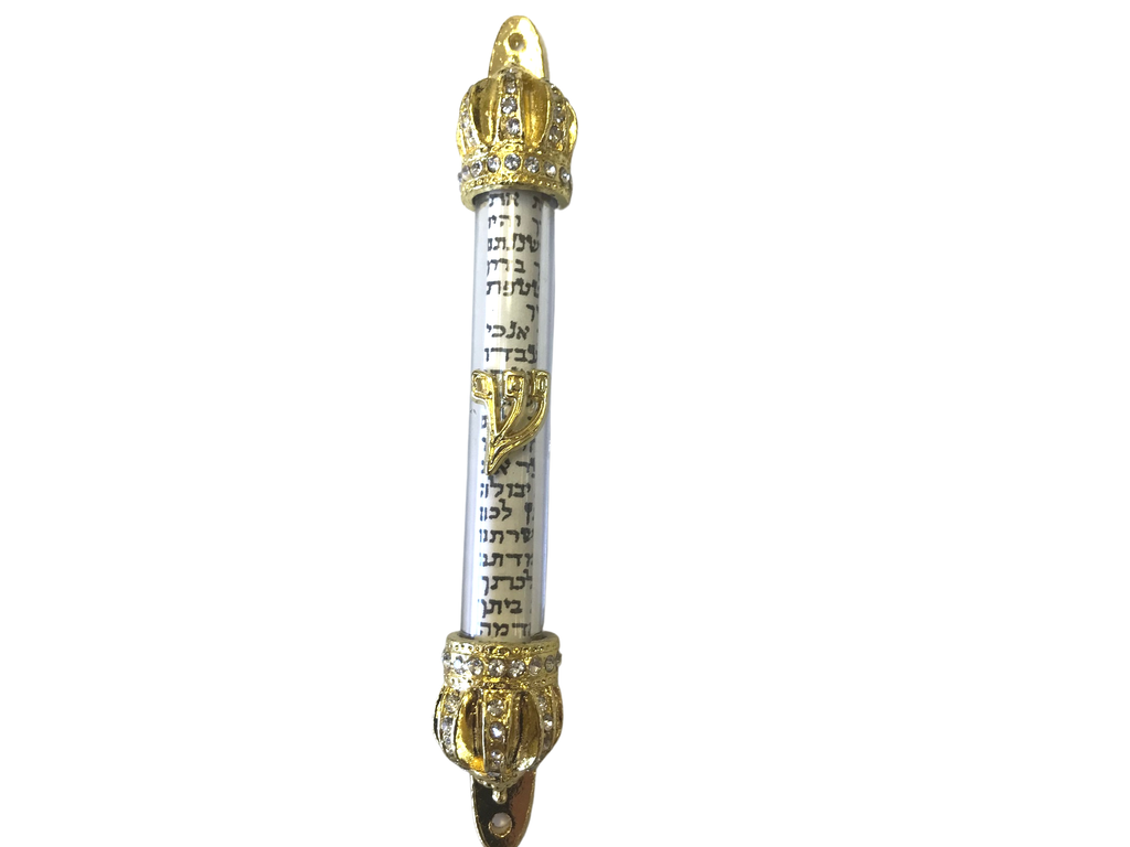 3 Arches USA - Royal Gold Crown Mezuzah with Gemstones and Scroll Insert