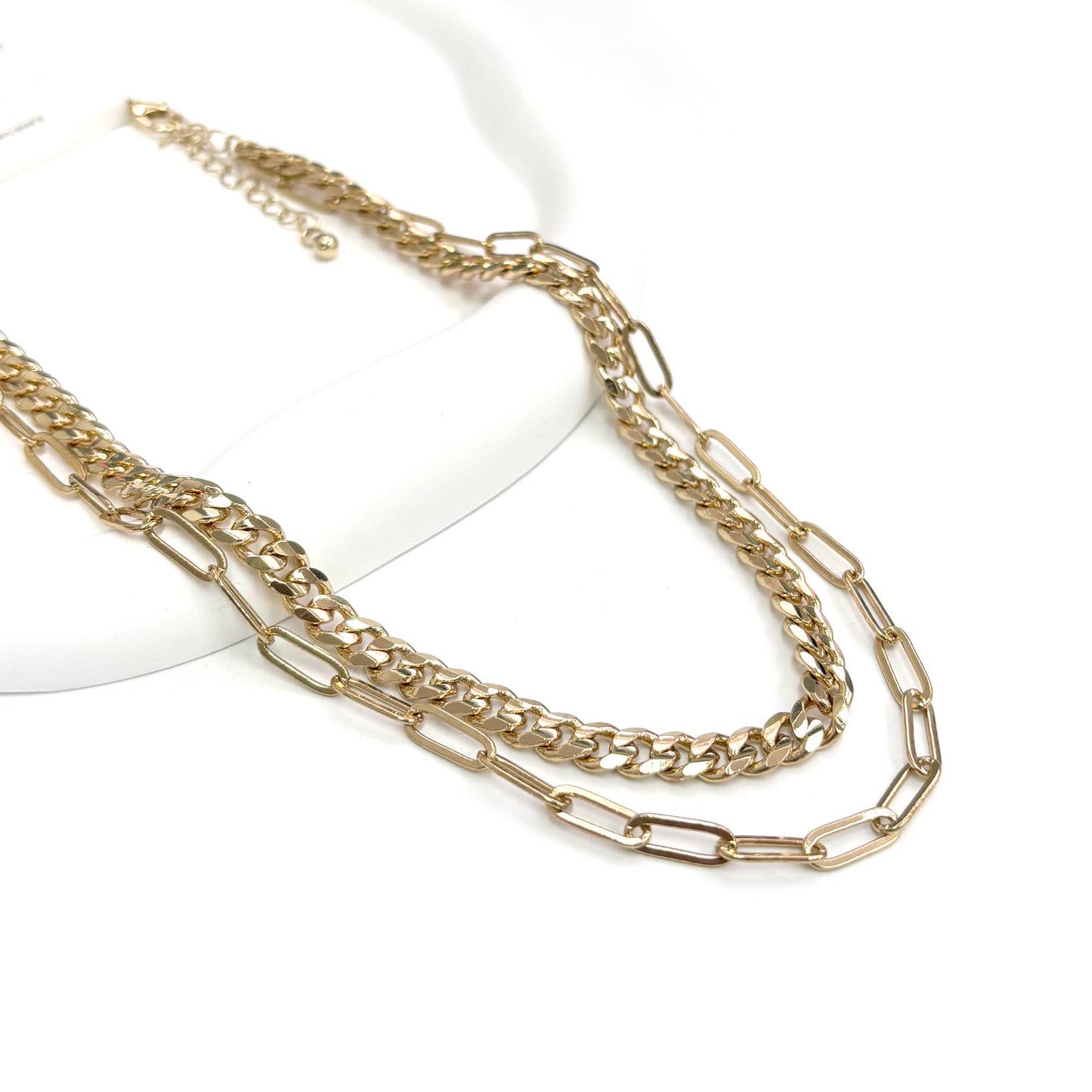 StarryNYC - Two Row Curbed & Paper Clip Chain Metal Necklace