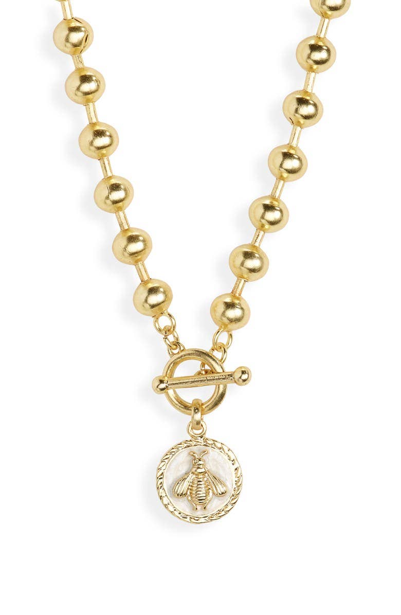 KARINE SULTAN - Ivory Enamel Bee Pendant Necklace on Ball Chain - Elegant