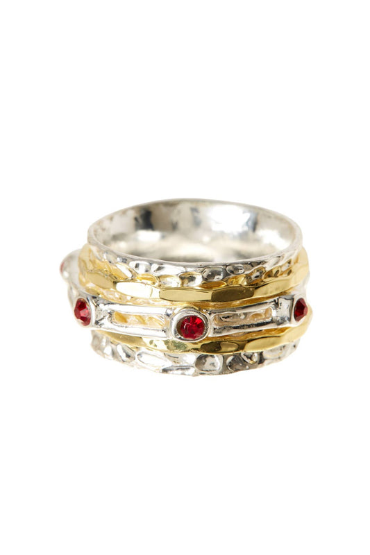 Zoey Simmons - Garnet Crystal Two Tone Spinner Ring - SF