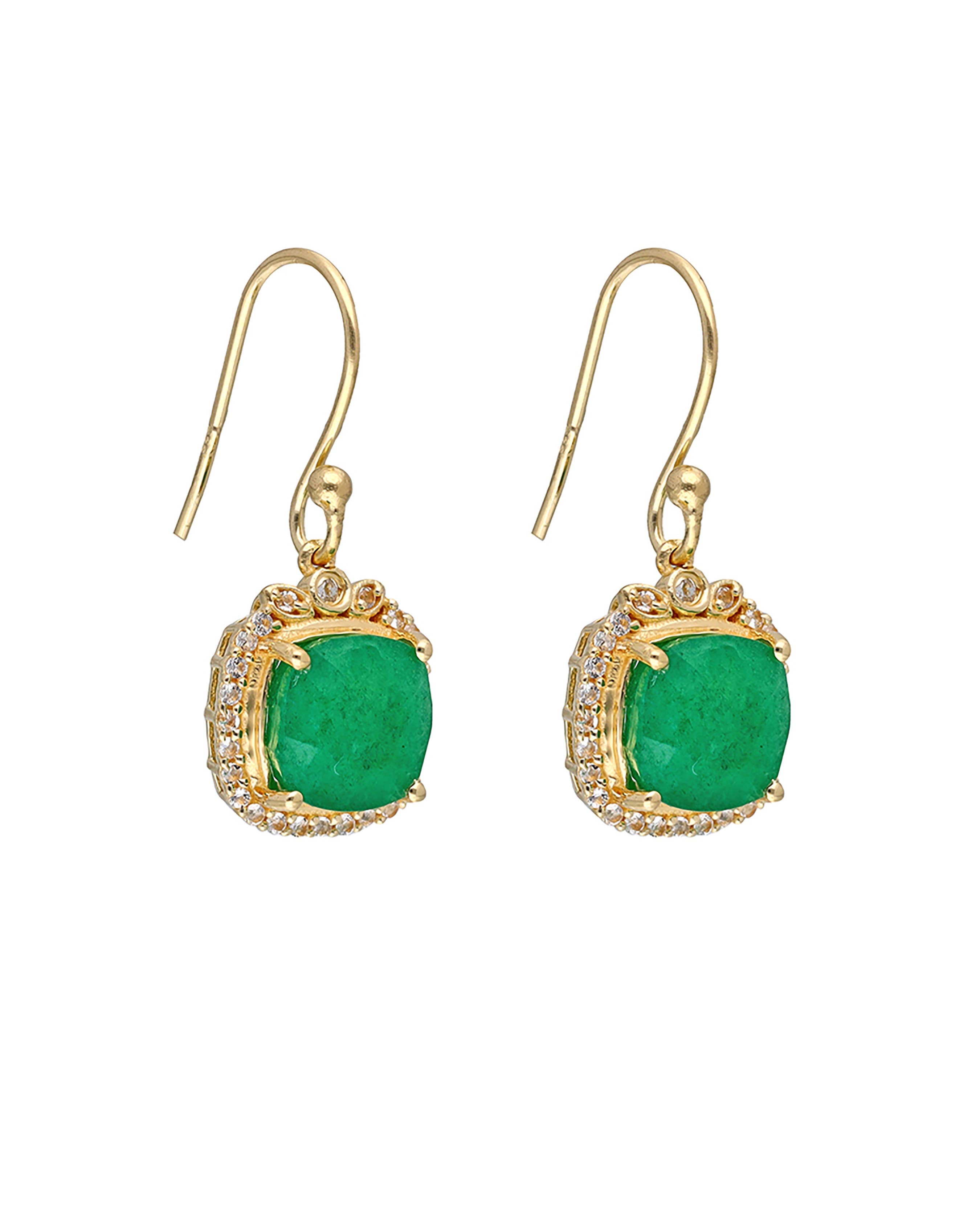 Tiramisu - 14K Gold Plated Silver Corundum Emerald Gemstone Earring