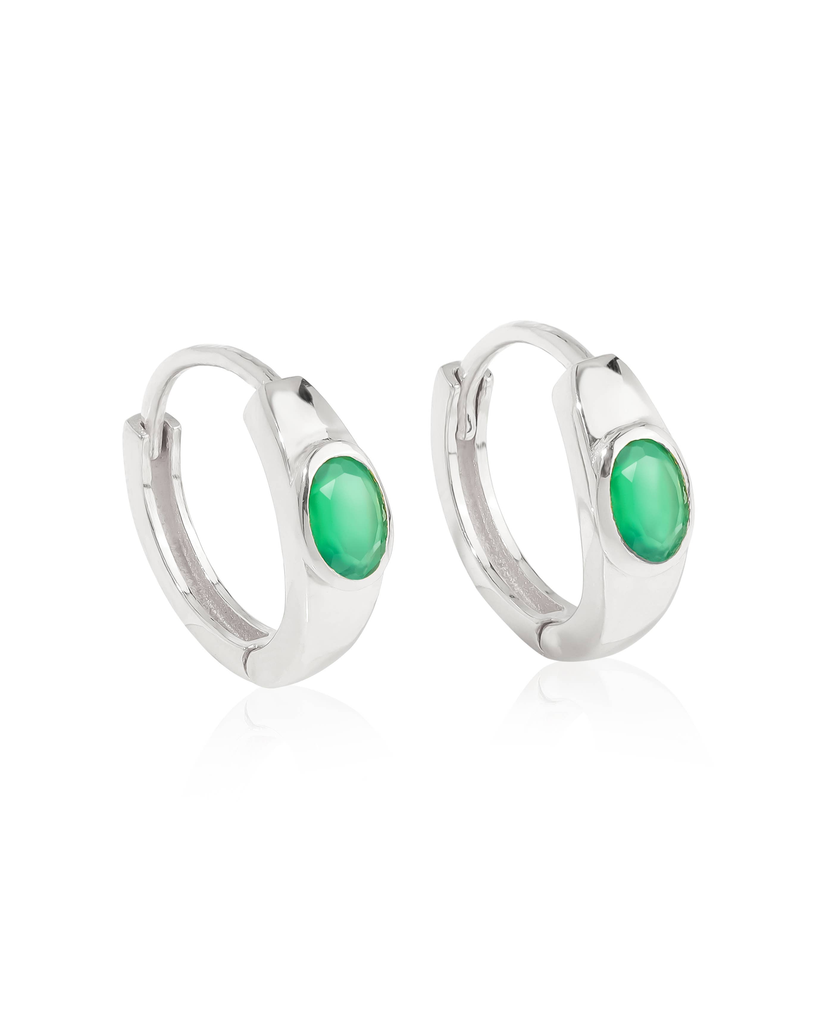 Tiramisu - 925 Sterling Silver Green Onyx  Gemstone Hoop Earring