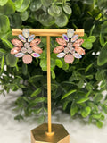 Buttoned Up with Lux - Pink and Iridescent Crystal Statement Stud Earrings