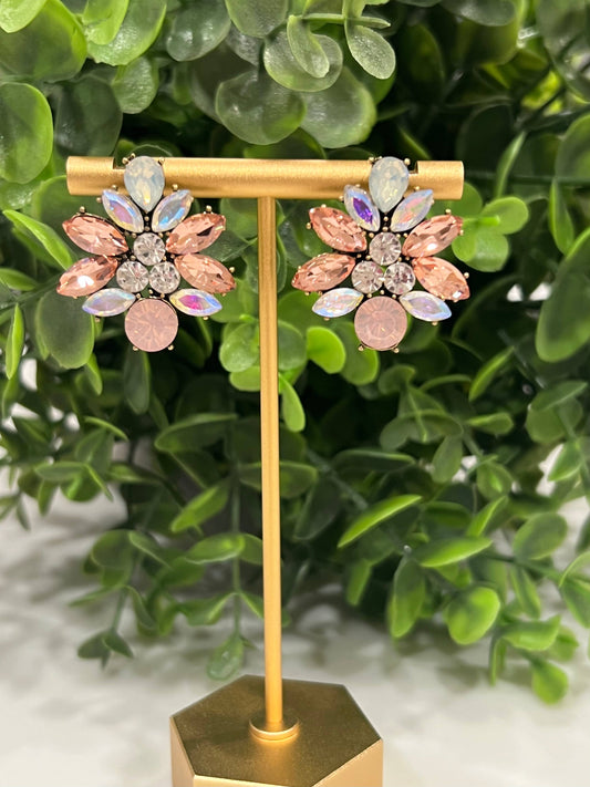 Buttoned Up with Lux - Pink and Iridescent Crystal Statement Stud Earrings