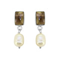 Tiramisu - 925 Sterling Silver Smoky Quartz Pearl Gemstone Stud Earring